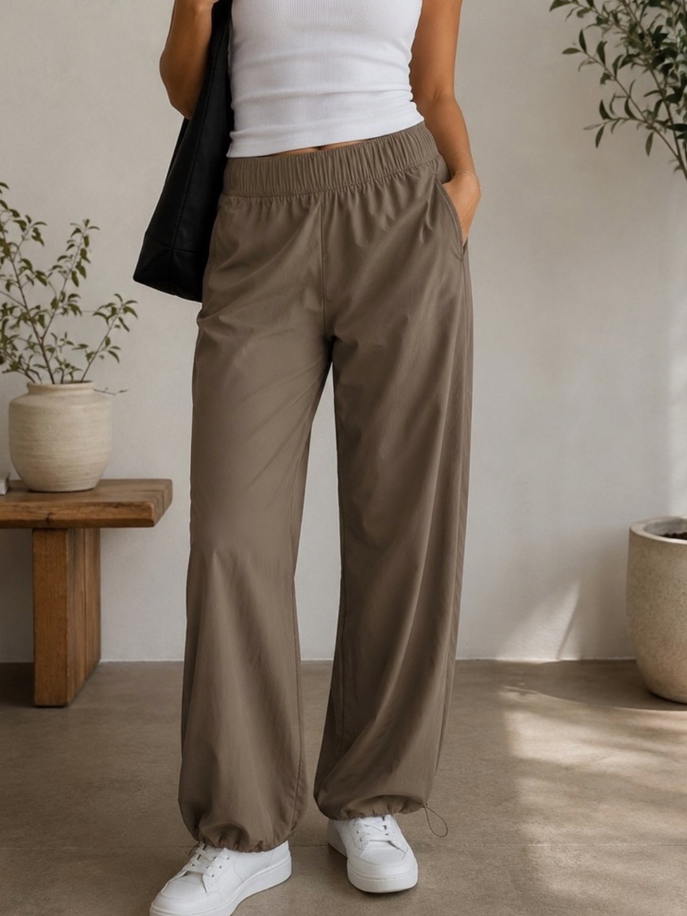 Athleta Rise Pant Women's Large Taupe Wide Leg Travel Pants NWT pull on